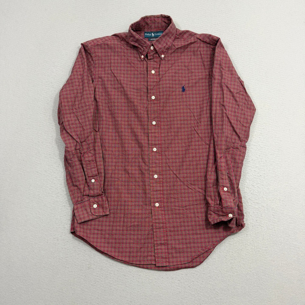 Polo Ralph Lauren Shirt Men's 15.5 Red Plaid Custom Fit Long Sleeve Button Down